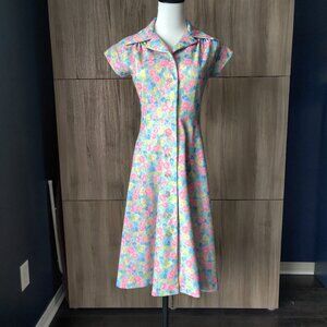 Vintage Handmade Button-up Floral A-Line Shirt Dress